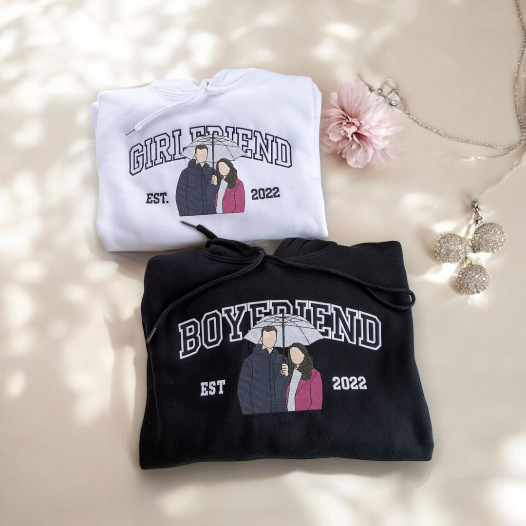 Sweatshirts assortis pour couples  avec photo brodée personnalisée