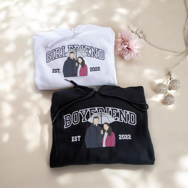 Sweatshirts assortis pour couples  avec photo brodée personnalisée