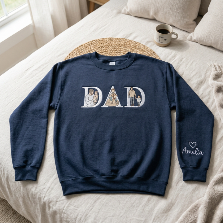 Sweat-shirt personnalisé brodé avec portraits pour papa