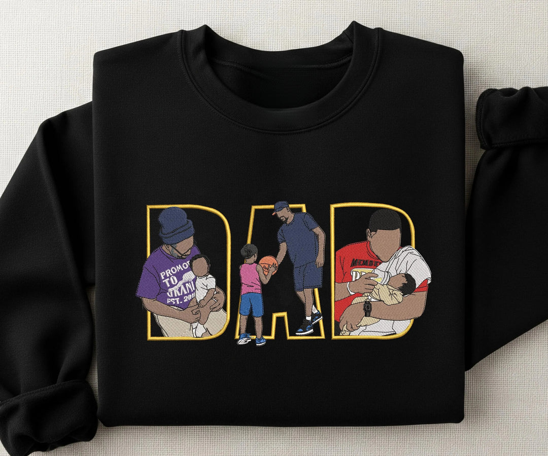 Sweat-shirt/T-shirt brodé personnalisé avec portrait photo, cadeau pour papa/maman/famille