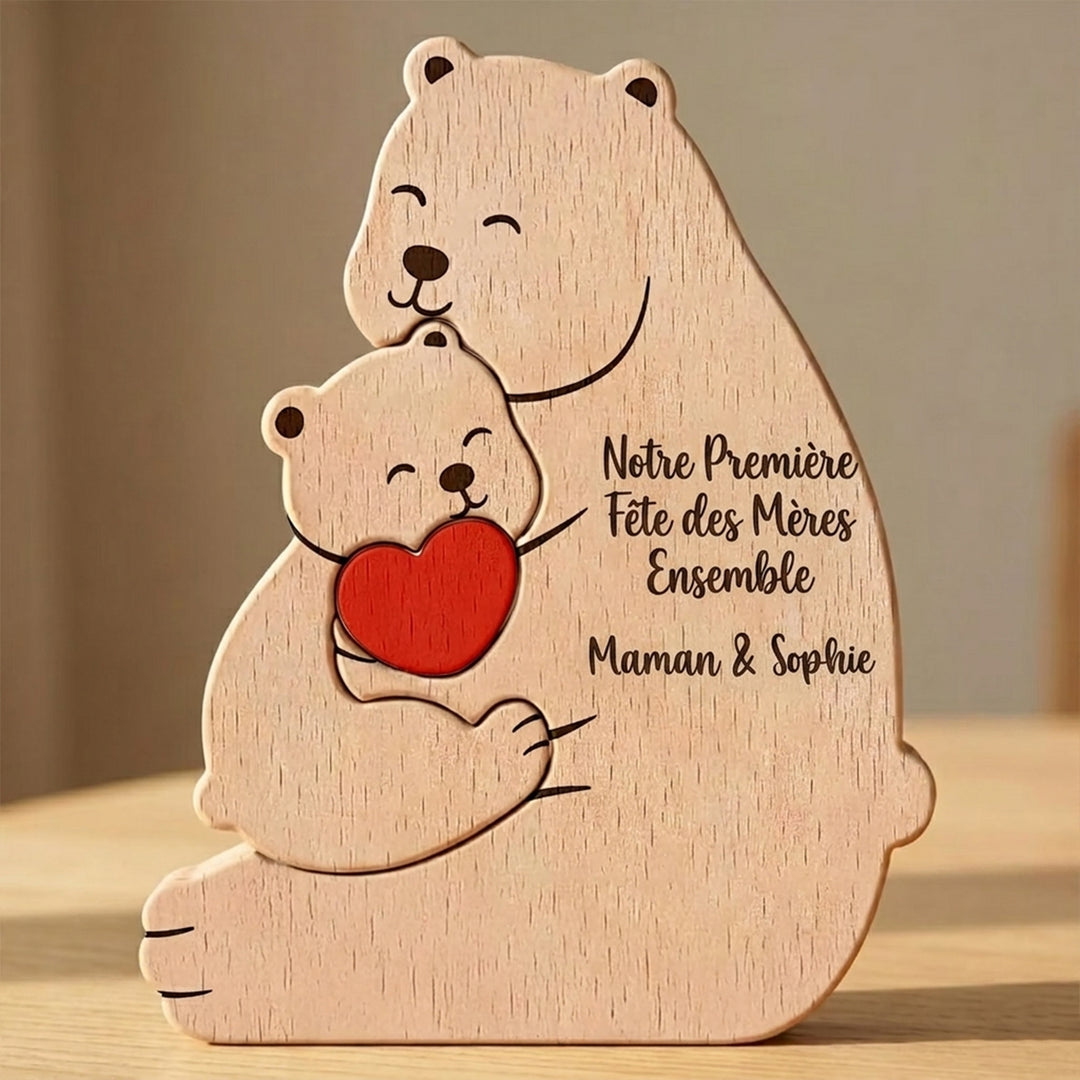 Puzzle en bois personnalisé « Maman Ours et Bébé » – Cadeau sur mesure pour jeune maman