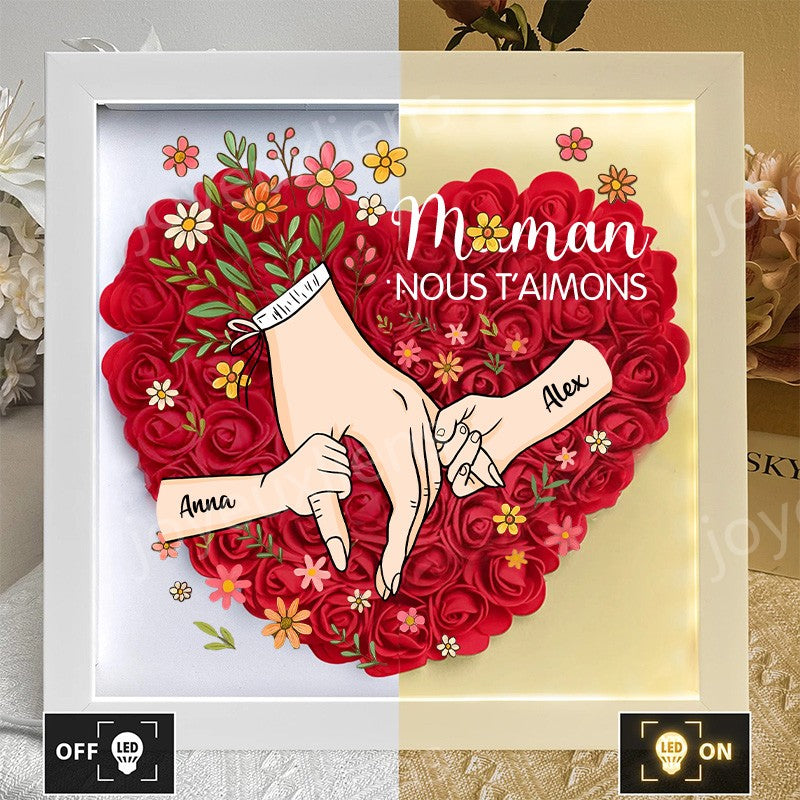 Boîte à fleurs personnalisée en forme de cœur pour maman, boîte à roses avec prénoms d'enfants