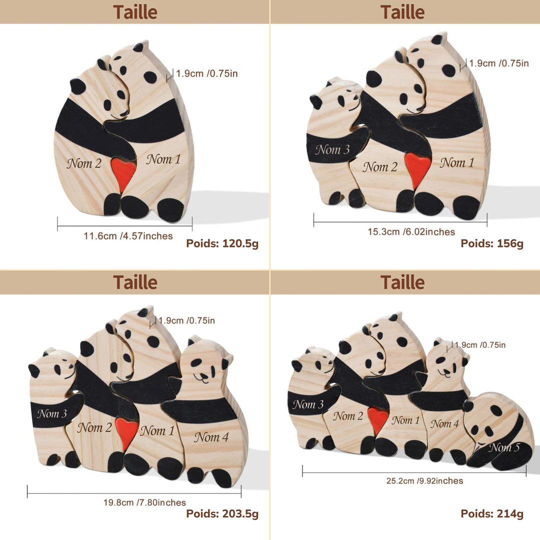 Puzzle personnalisé en bois Famille de pandas– Décoration et cadeau personnalisés