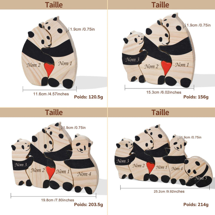 Puzzle personnalisé en bois Famille de pandas– Décoration et cadeau personnalisés