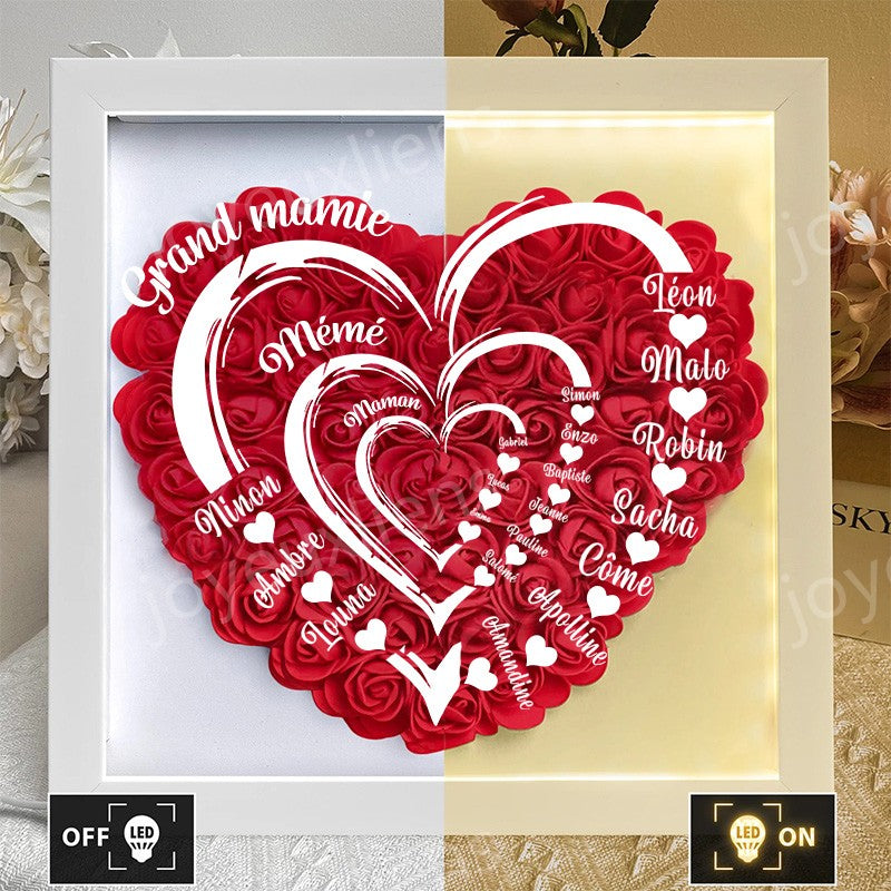 Coffret personnalisé pour arrière-grand-mère avec roses rouges - Cadeau cœur familial