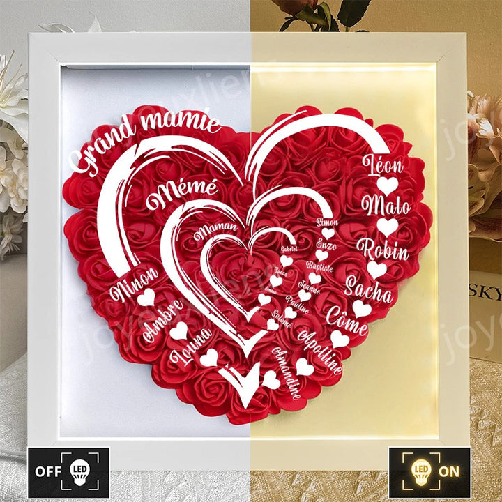 Coffret personnalisé pour arrière-grand-mère avec roses rouges - Cadeau cœur familial