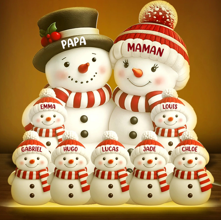 Boîte lumineuse de Noël personnalisée en forme de bonhomme de neige pour la famille