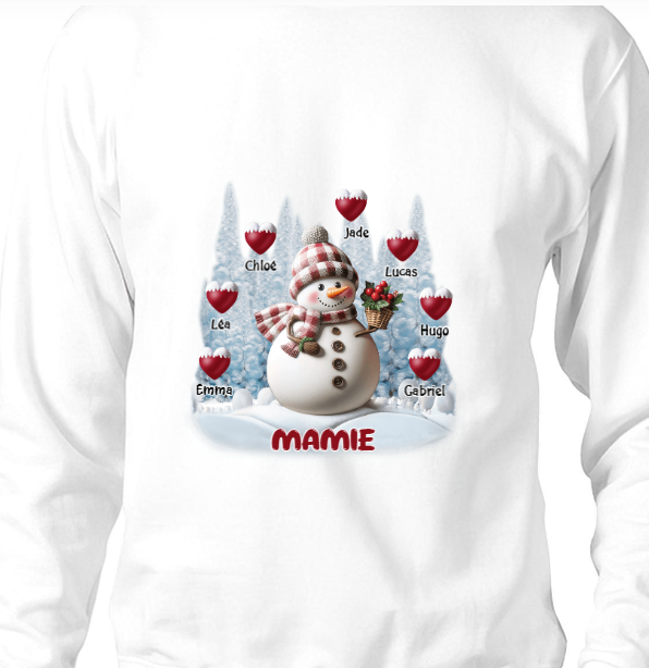 Sweat-shirt personnalisé Joyeux Noël Bonhomme de neige Grand-mère Maman Doux Cœur Enfants