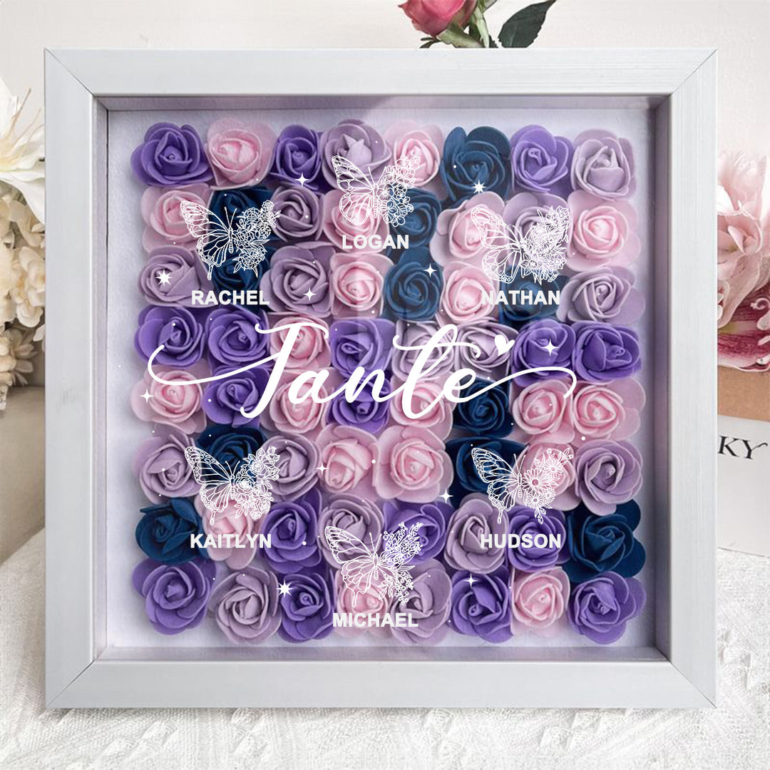 Cadre-vitrine floral motif papillon avec le prénom de l'enfant — Un cadeau pour Maman