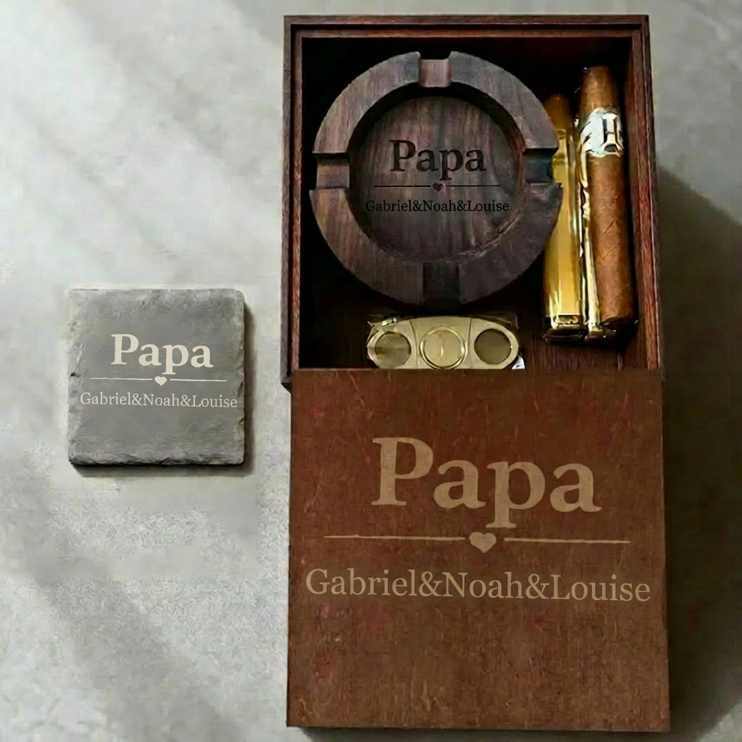 Cendrier à cigares personnalisé en noyer massif gravé – Idée cadeau pour la fête des pères