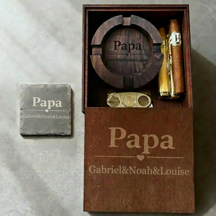 Cendrier à cigares personnalisé en noyer massif gravé – Idée cadeau pour la fête des pères