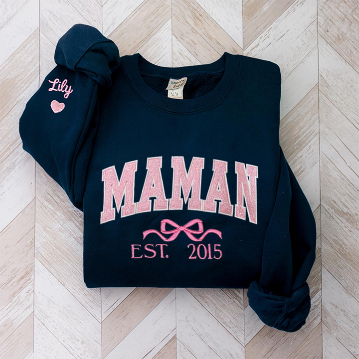Sweat-shirt brodé personnalisé à paillettes avec nœud pour maman