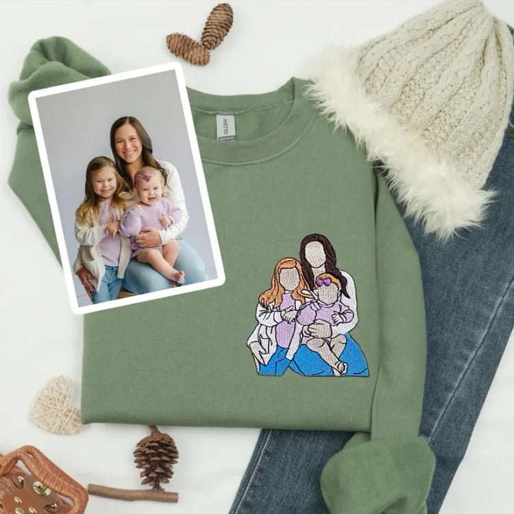 T-shirt brodé personnalisé avec portrait de maman