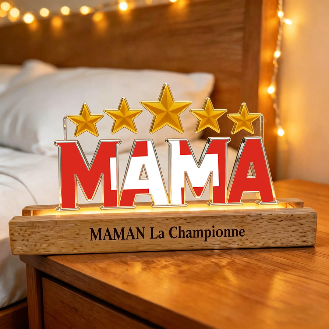 Lettre lumineuse personnalisée motif drapeau, avec étoiles et prénom — Cadeau pour les parents