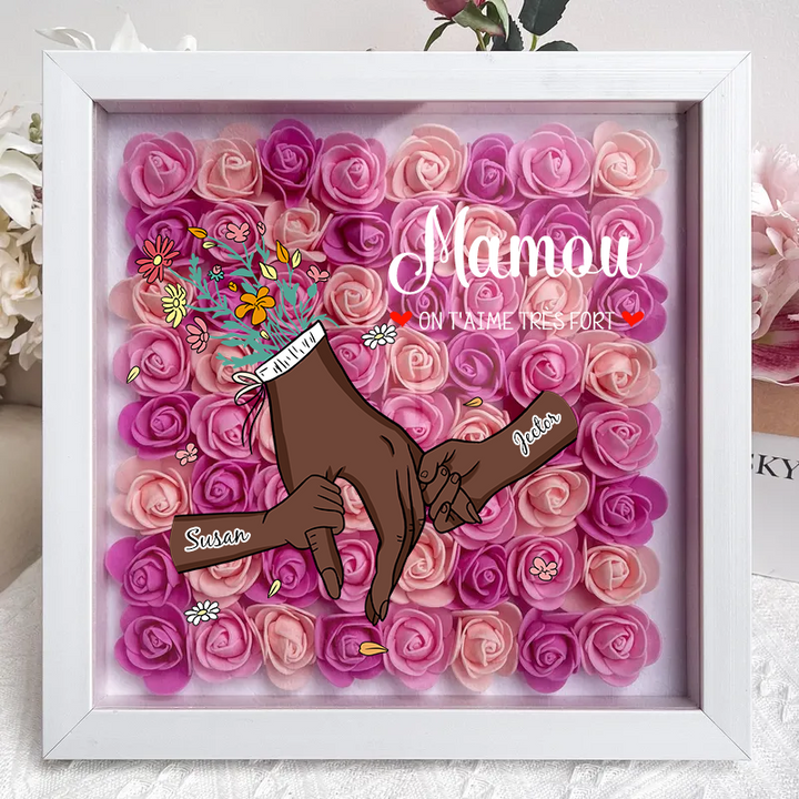 L'amour familial fleurit pour toujours – Boîte à fleurs personnalisée pour maman et grand-mère avec nom