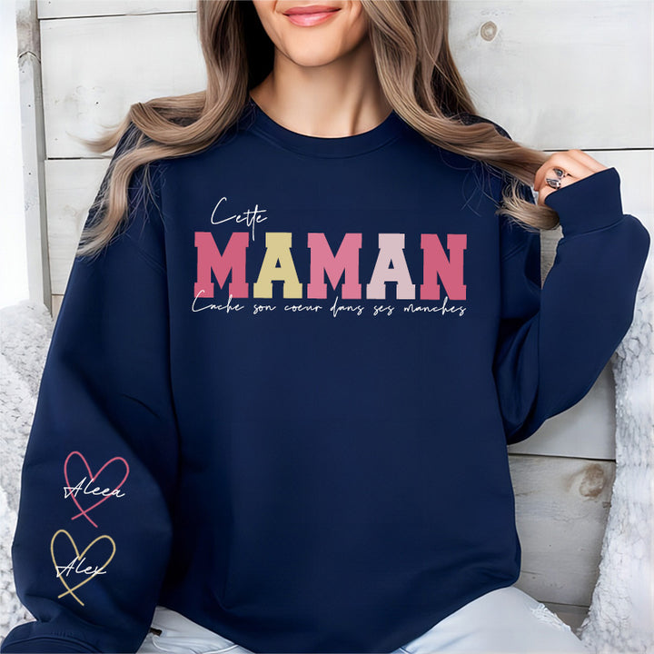 Sweat-shirt brodé - Cette maman porte son cœur sur sa manche