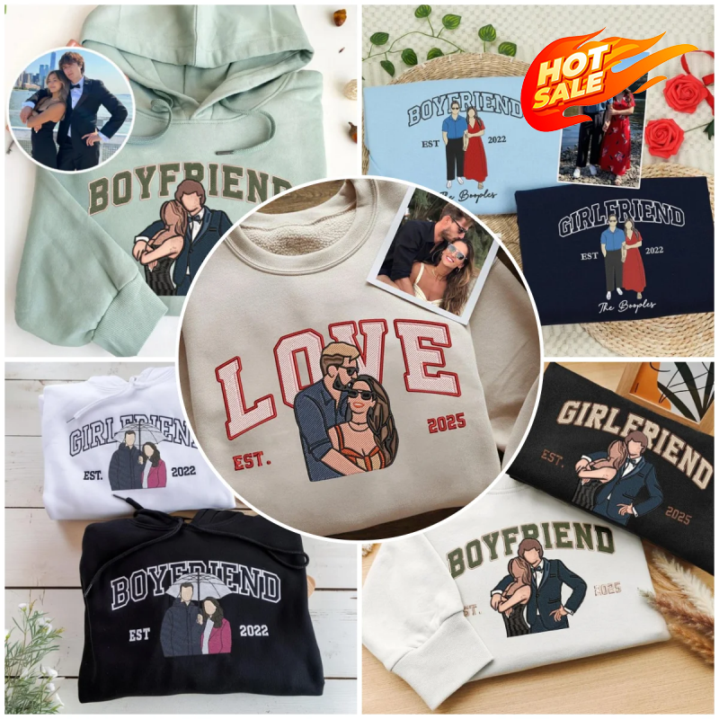 Sweatshirts assortis pour couples  avec photo brodée personnalisée