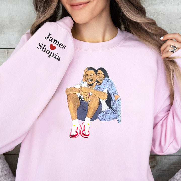 Sweat-shirt brodé personnalisé en couleur- Cadeaux pour les Couples