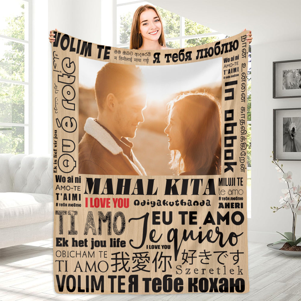Couverture photo personnalisée Couverture polaire Love You en 100 langues