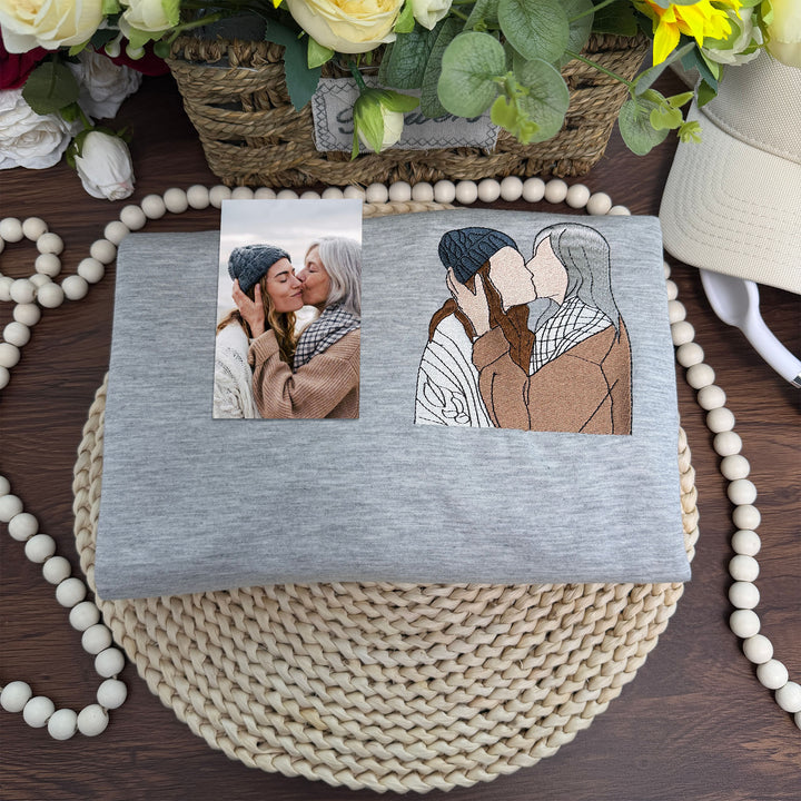 T-shirt/sweat-shirt brodé personnalisé avec portrait de maman