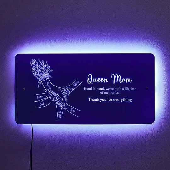 Miroir lumineux personnalisé avec les mains de maman et des enfants — Cadeau pour la fête des Mères