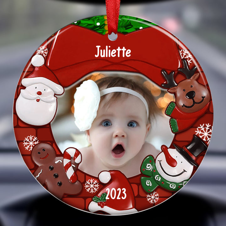 Ornements de Noël Bébé en Acrylique Photo et Prénom Personnalisés avec Année