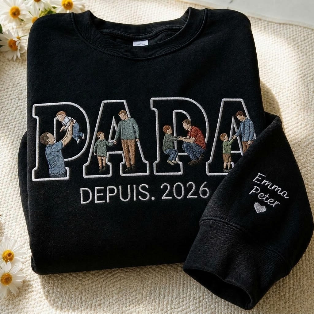 T-shirts et sweat-shirts personnalisés brodés à partir de photos pour papa et maman