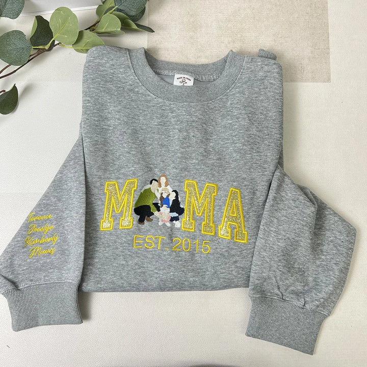 Sweat-shirt personnalisé à paillettes avec photo de famille brodée