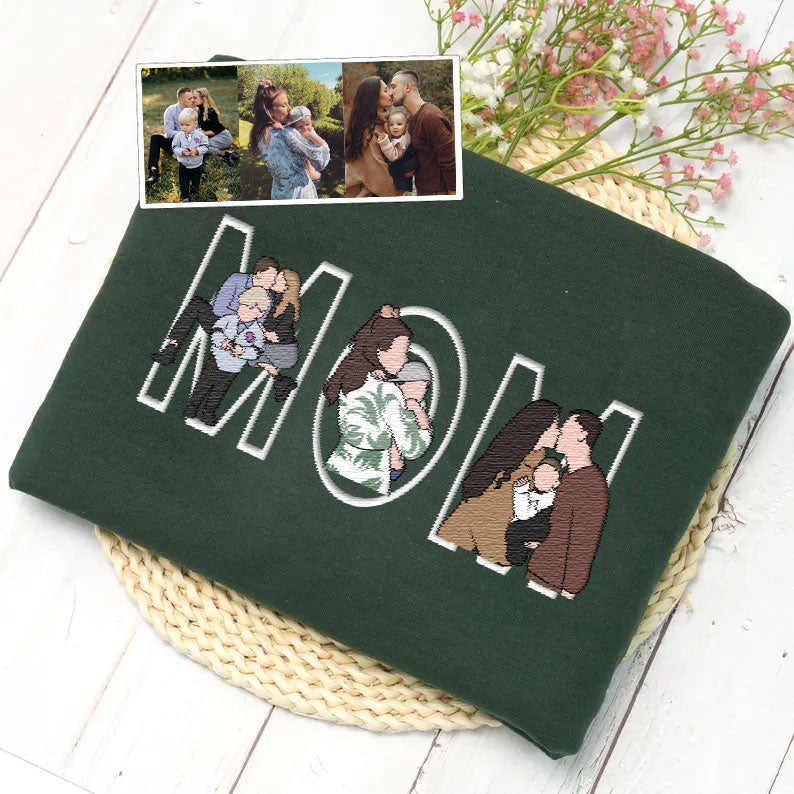 Sweat-shirt/T-shirt brodé personnalisé avec portrait photo, cadeau pour papa/maman/famille