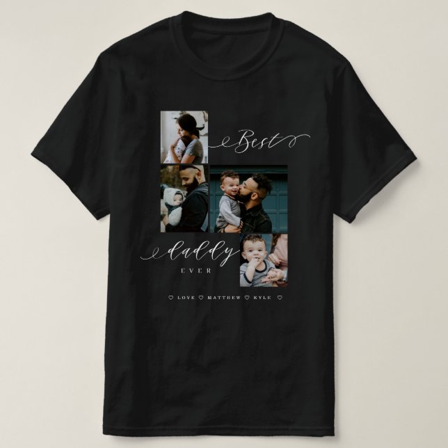T-shirt noir souvenir de photo de famille avec script Best Daddy Ever