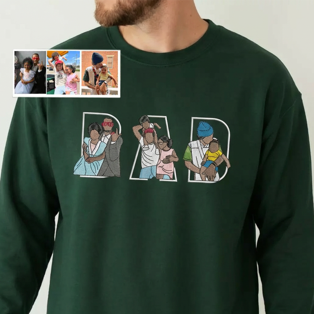 Sweat-shirt/T-shirt brodé personnalisé avec portrait photo, cadeau pour papa/maman/famille
