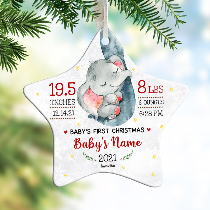 Ornements personnalisé de Noël avec le nom du bébé en forme d’étoile  de bébé éléphant