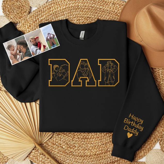 Sweat-shirt personnalisé avec broderie de silhouette photo pour papa – Cadeau personnalisé pour papa