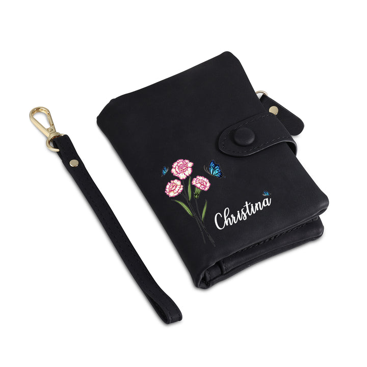 Portefeuille Fleur de naissance 1 Prénom et Photo Personnalisés Porte-Monnaie Carte pour Femmes