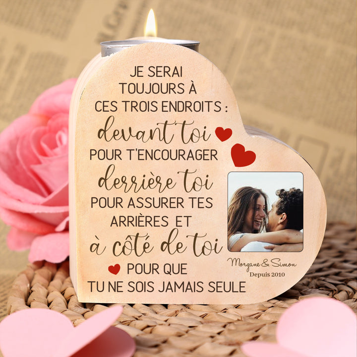 Bougeoir en Bois Pour Couple 2 Prénoms Personnalisés avec Texte et Photo sans bougie