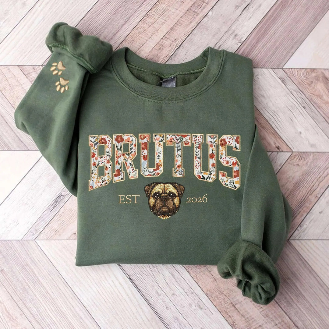 T-shirt ou sweat-shirt personnalisé avec portrait d'animal et broderie en appliqué floral
