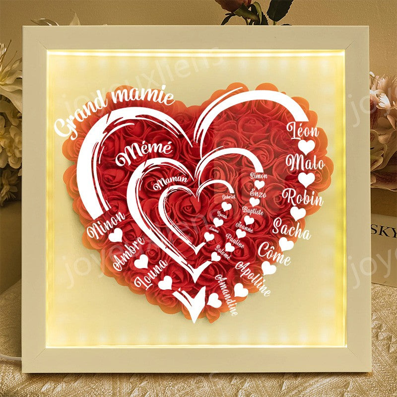 Coffret personnalisé pour arrière-grand-mère avec roses rouges - Cadeau cœur familial