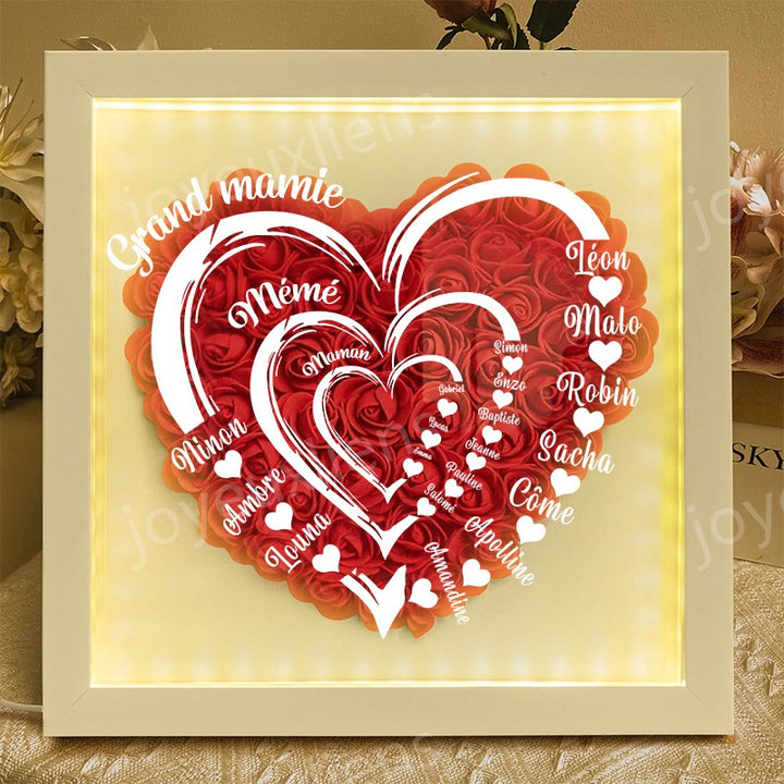 Coffret personnalisé pour arrière-grand-mère avec roses rouges - Cadeau cœur familial