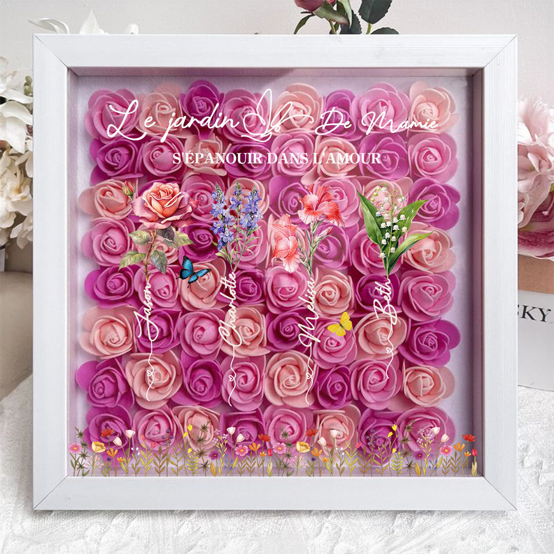 Cadre floral personnalisé pour maman avec prénoms des enfants,Le jardin de Maman