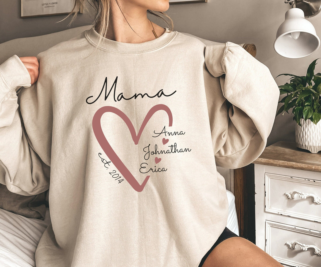 Sweat-shirt Personnalisé avec noms d'enfants - Cadeau unique pour la Fête des Mères