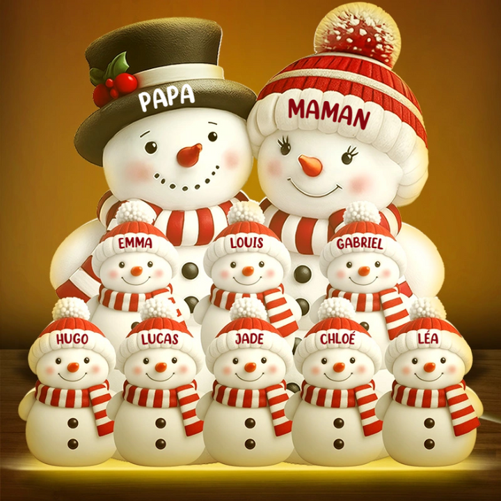 Boîte lumineuse de Noël personnalisée en forme de bonhomme de neige pour la famille