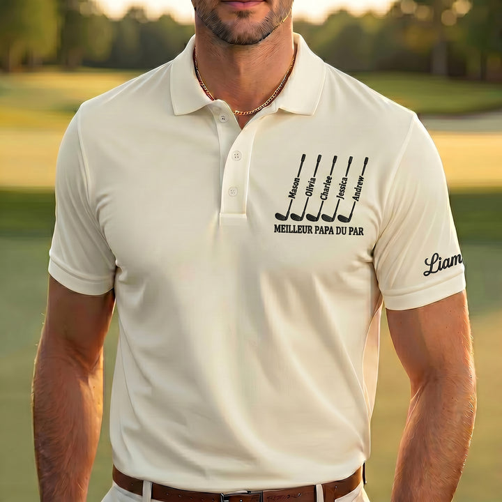 Polo de golf brodé avec les prénoms des enfants – Cadeau pour la fête des Pères