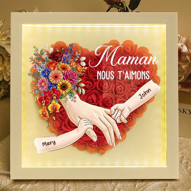 Cadre personnalisé “Maman main dans la main” avec prénoms – Cadeau émouvant pour la Fête des Mères