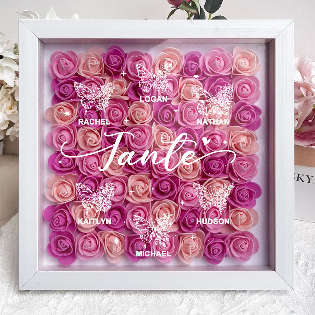 Cadre-vitrine floral motif papillon avec le prénom de l'enfant — Un cadeau pour Maman
