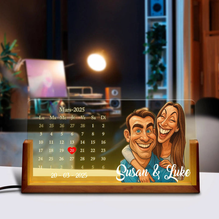 Lampe LED calendrier personnalisée avec portrait de couple, cadeau de Saint-Valentin