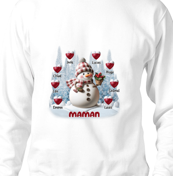 Sweat-shirt personnalisé Joyeux Noël Bonhomme de neige Grand-mère Maman Doux Cœur Enfants