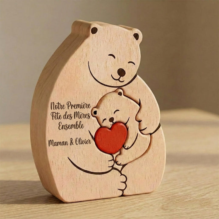 Puzzle en bois personnalisé « Maman Ours et Bébé » – Cadeau sur mesure pour jeune maman