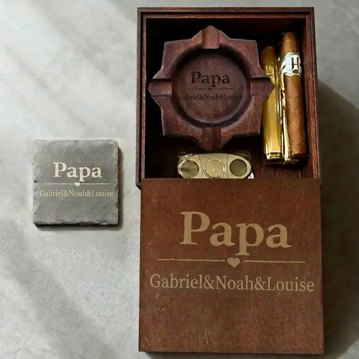 Cendrier à cigares personnalisé en noyer massif gravé – Idée cadeau pour la fête des pères
