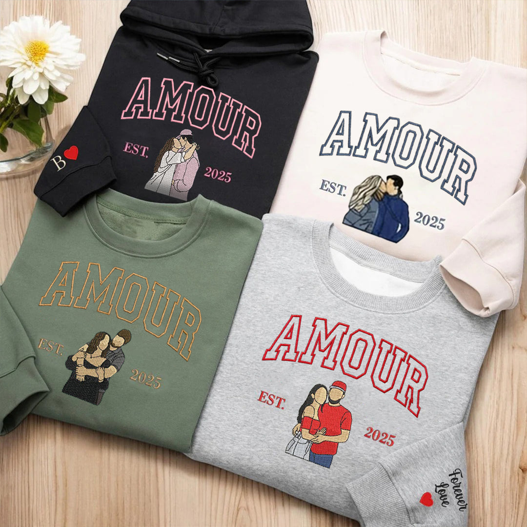 2025 Sweat-shirt personnalisé avec portrait brodé photo AMOUR