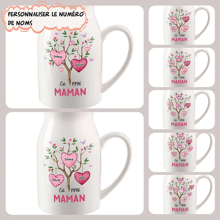 Vase à Fleurs Arbre 2-8 Prénoms Personnalisés avec Texte et Année